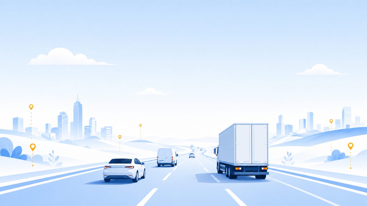 Voiture, utilitaire et camion circulant sur une route reliant les villes du Maroc